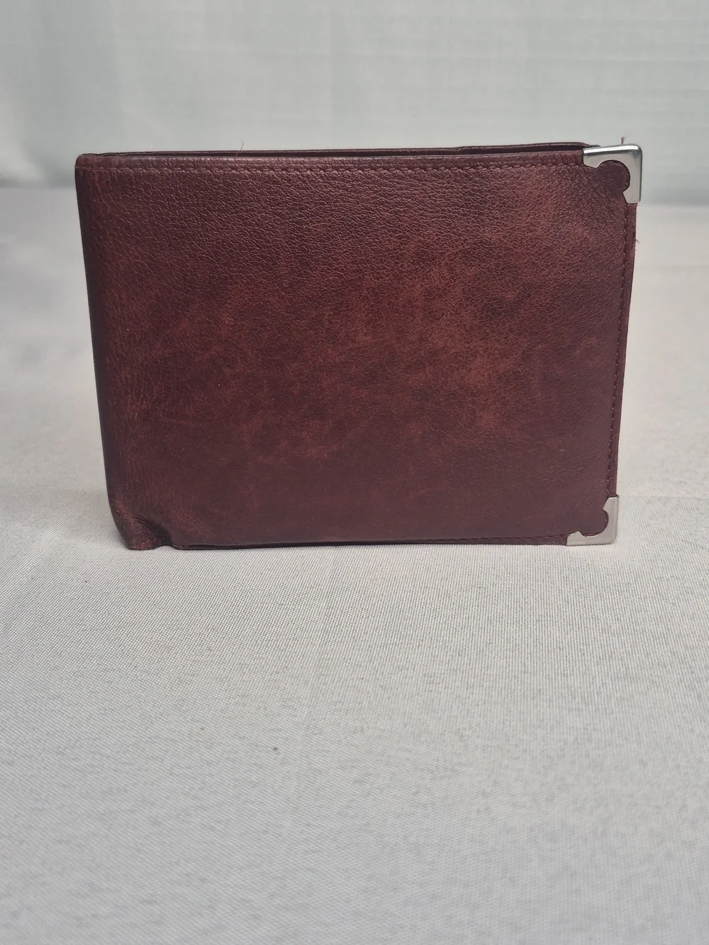 Cartier Men's Leather Bifold Wallet - Burgundy with Metal Corners